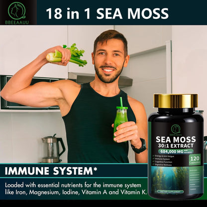 BBEEAAUU Seaweed Capsules Irish Sea Moss Premium with Burdock Root